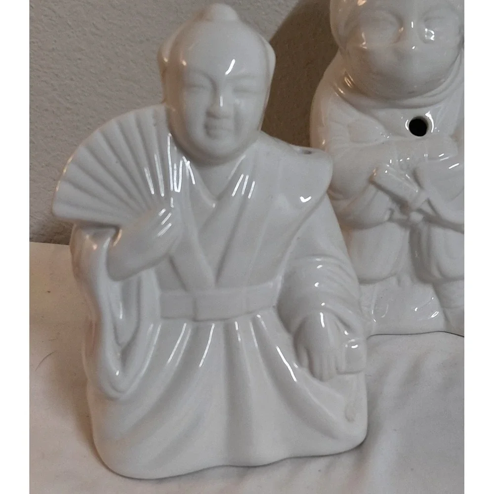 Vintage White Ceramic Tiki Mug Lot of 4 - Benihana Style Japanese Figurines